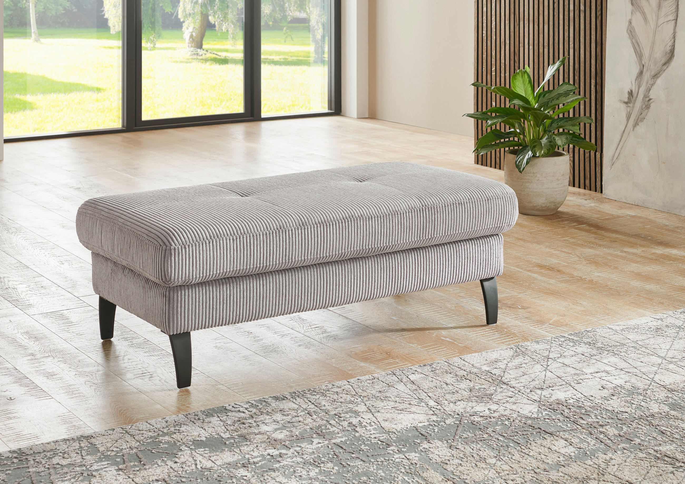 HOCKER Cord Hellgrau  - Hellgrau/Schwarz, MODERN, Textil/Metall (130/45/67cm) - Beldomo Style