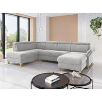 WOHNLANDSCHAFT GLENDALE E Silberfarben Flachgewebe  - Eichefarben/Silberfarben, KONVENTIONELL, Holz/Textil (193/321/166cm) - Sit & More