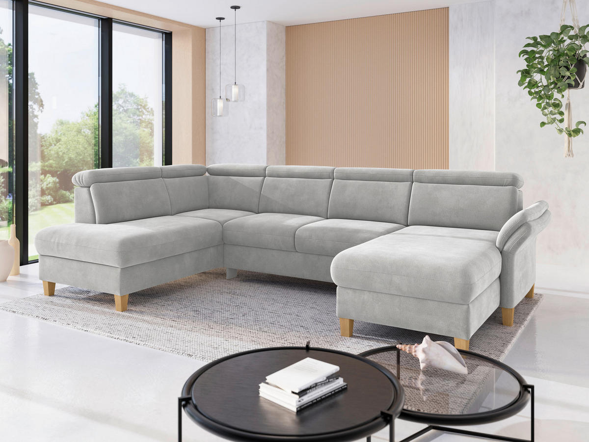 WOHNLANDSCHAFT GLENDALE E Silberfarben Flachgewebe  - Eichefarben/Silberfarben, KONVENTIONELL, Holz/Textil (193/321/166cm) - Sit & More