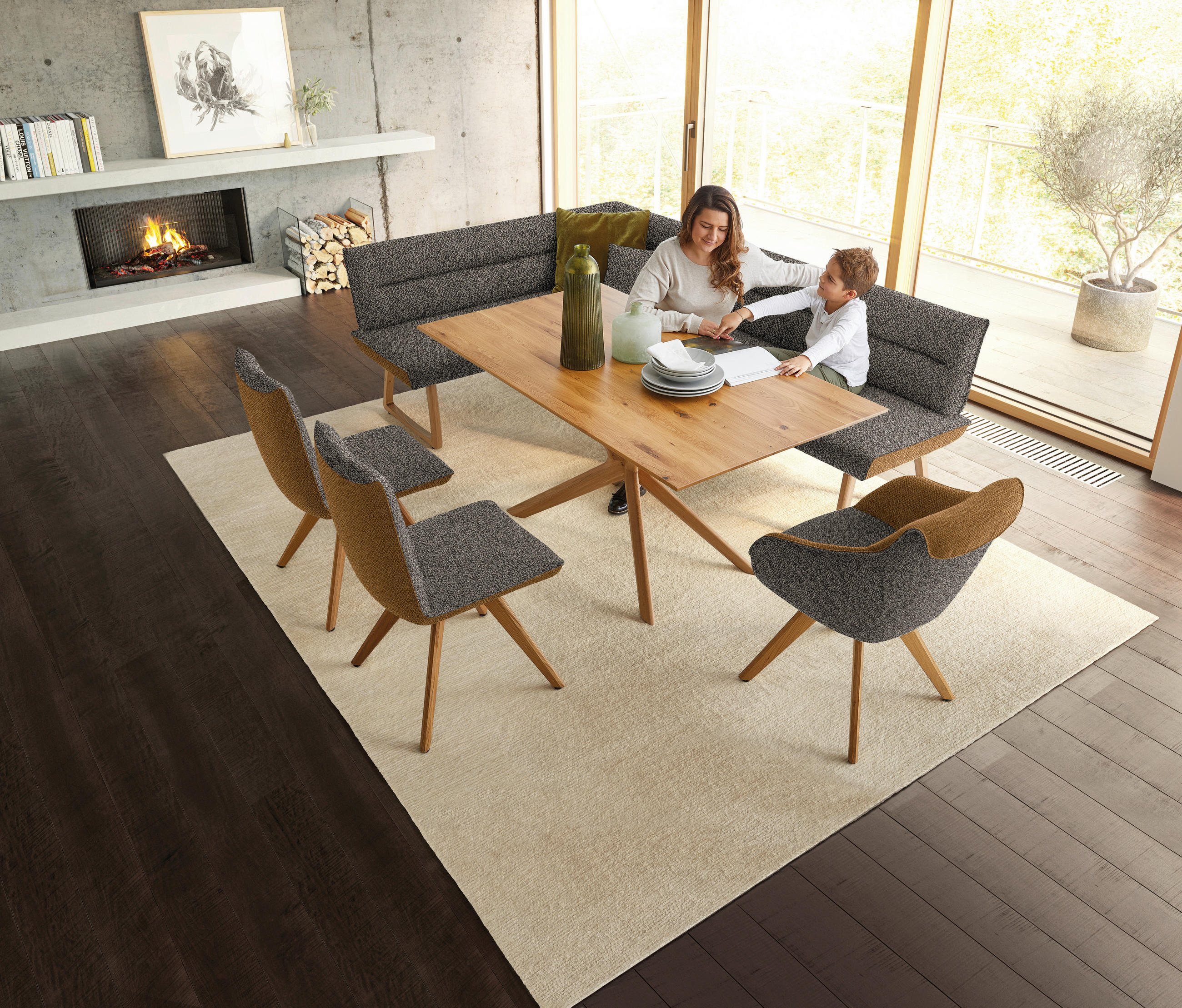STUHL  in Flachgewebe  - Currygelb/Eichefarben, Design, Holz/Textil (48/91/63cm) - Koinor