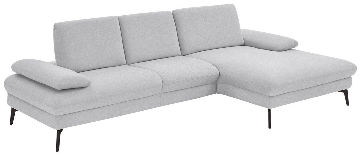 ECKSOFA in Chenille, Mikrofaser Hellgrau  - Hellgrau/Schwarz, Design, Textil/Metall (299/157cm) - Dieter Knoll