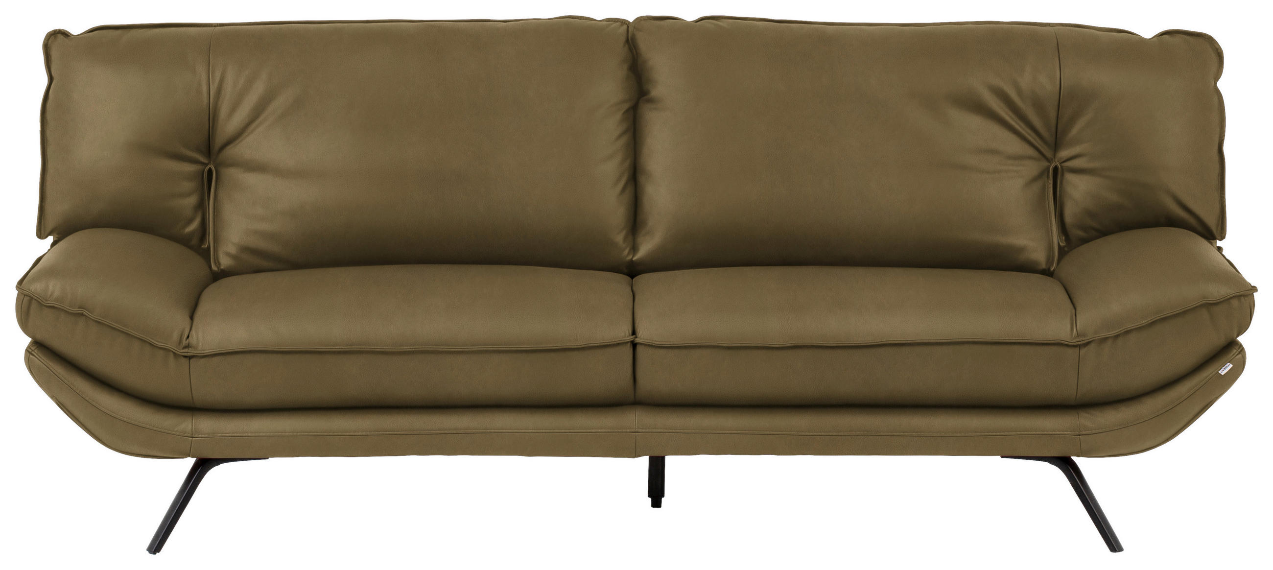 3-SITZER-SOFA in Echtleder Olivgrün  - Schwarz/Olivgrün, Design, Leder/Metall (226/95/95cm) - Celina