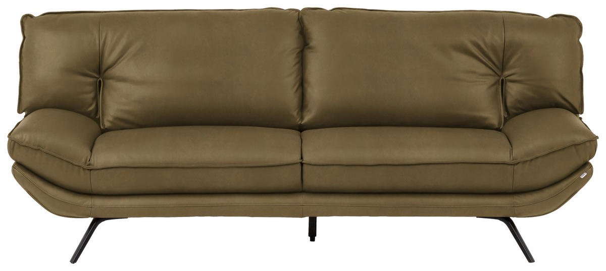 3-SITZER-SOFA in Leder Olivgrün  - Schwarz/Olivgrün, Design, Leder/Metall (226/95/95cm) - Celina