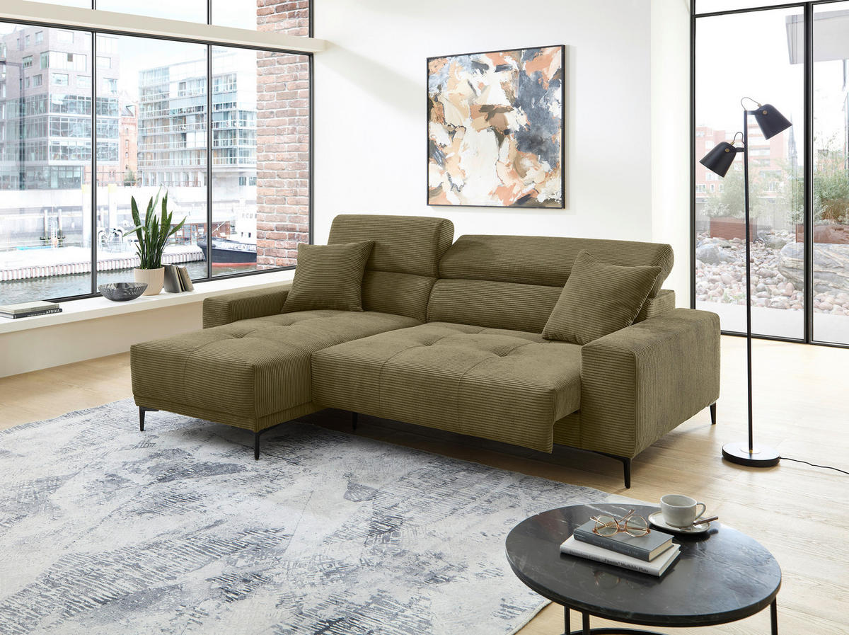 ECKSOFA Cord Olivgrün  - Schwarz/Olivgrün, Basics, Textil/Metall (183/250cm) - Livetastic