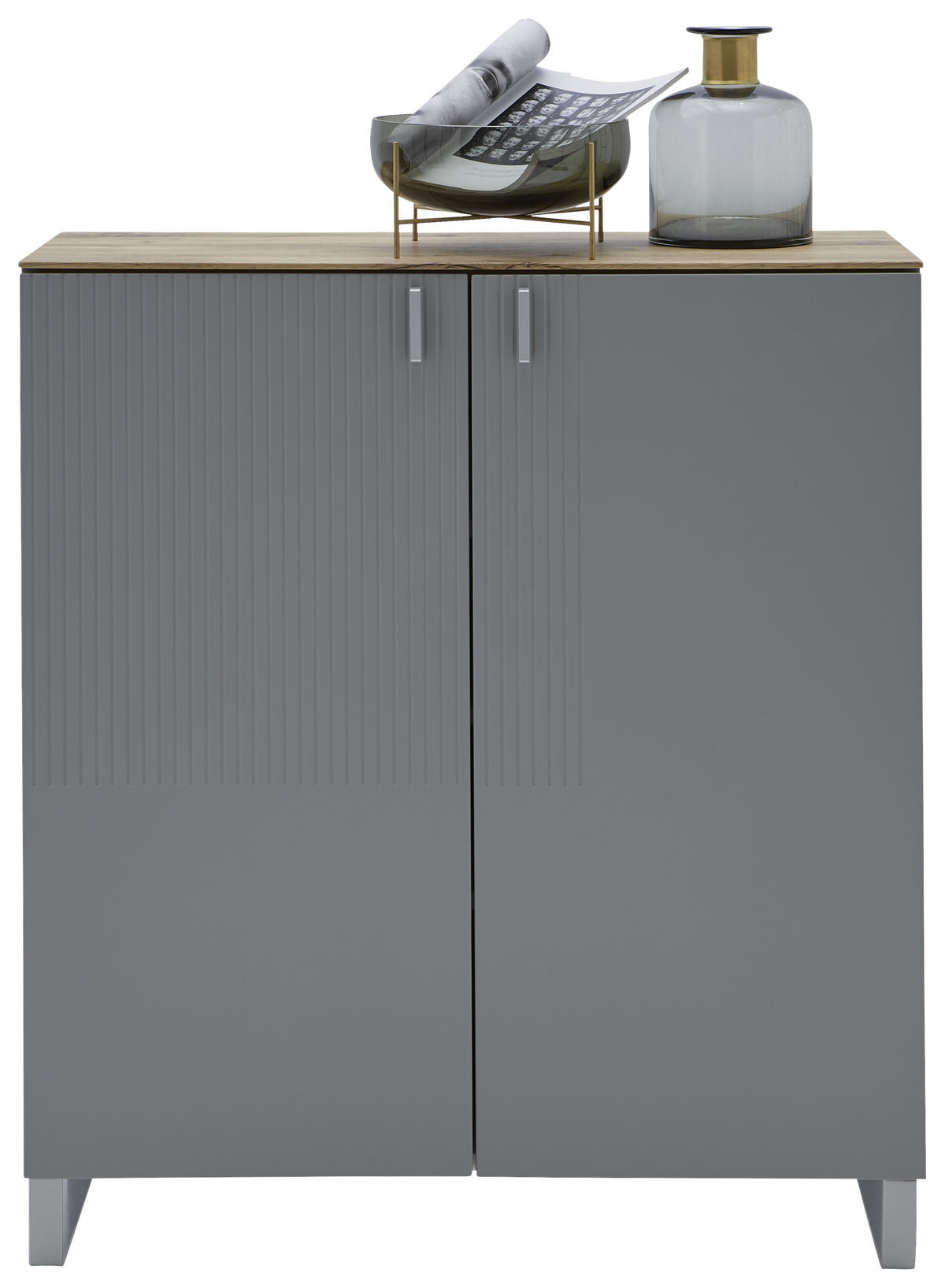 SCHUHSCHRANK Eiche furniert Grau, Eichefarben  - Eichefarben/Alufarben, Design, Holz/Holzwerkstoff (93/104/36cm) - Dieter Knoll