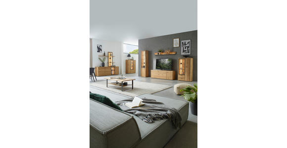 WOHNWAND in Dunkelgrau, Wildeiche 324/202/45 cm - Wildeiche/Dunkelgrau, Design, Glas/Holz (324/202/45cm) - Valnatura