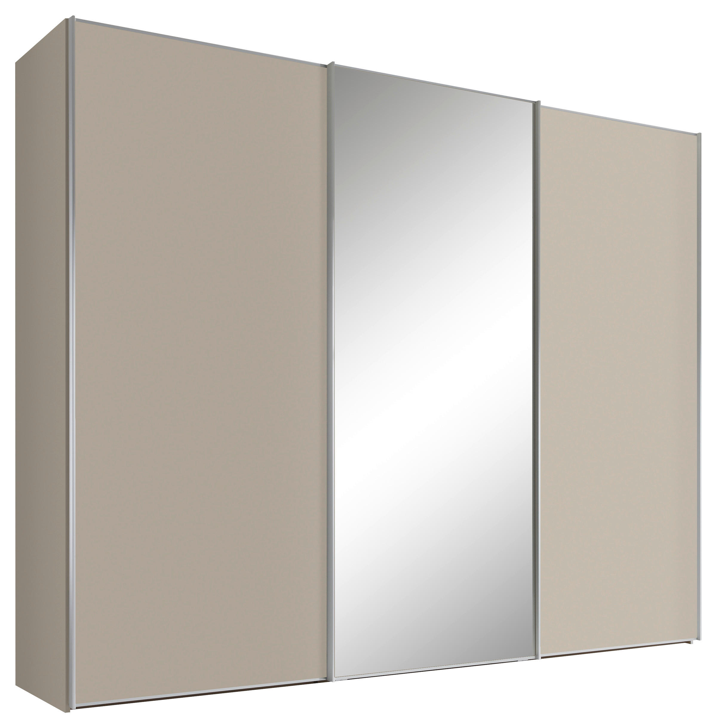 SCHWEBETÜRENSCHRANK 298/222/68 cm 3-türig Sandfarben  - Sandfarben/Alufarben, Design, Glas/Holzwerkstoff (298/222/68cm) - Moderano