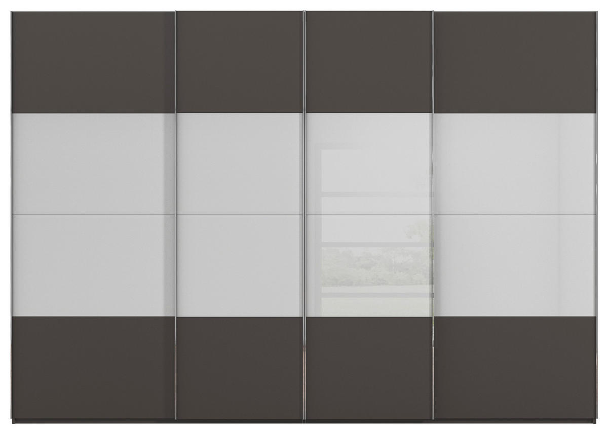 SCHWEBETÜRENSCHRANK 316/223/68 cm 4-türig Graphitfarben, Grau  - Chromfarben/Graphitfarben, KONVENTIONELL, Glas/Holzwerkstoff (316/223/68cm) - Novel