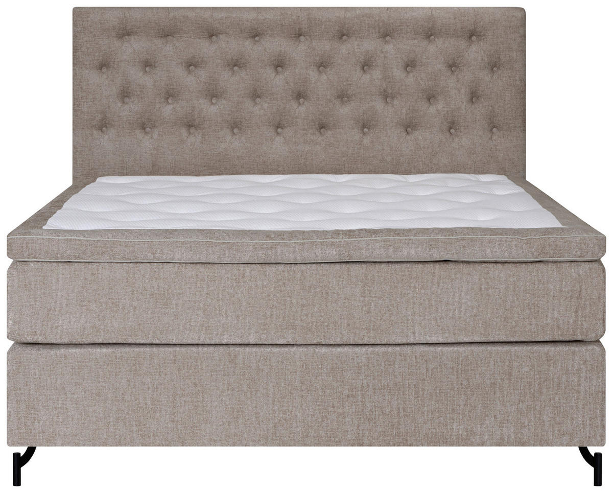 KONTINENTALSÄNG 180/200 cm  i beige  - beige/svart, Klassisk, metall/trä (180/200cm) - Ambiente