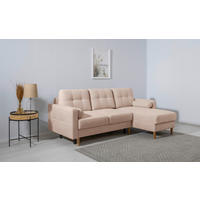 ECKSOFA Noret Creme Rückenkissen, Armlehnenkissen, Bettkasten, Schlaffunktion  - Beige/Buchefarben, Design, Holz/Textil (223/157cm) - MID.YOU