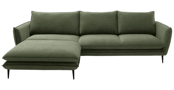 ECKSOFA  in Webstoff Grün  196/304 cm  - Schwarz/Grün, KONVENTIONELL, Textil/Metall (196/304cm) - Hom`in