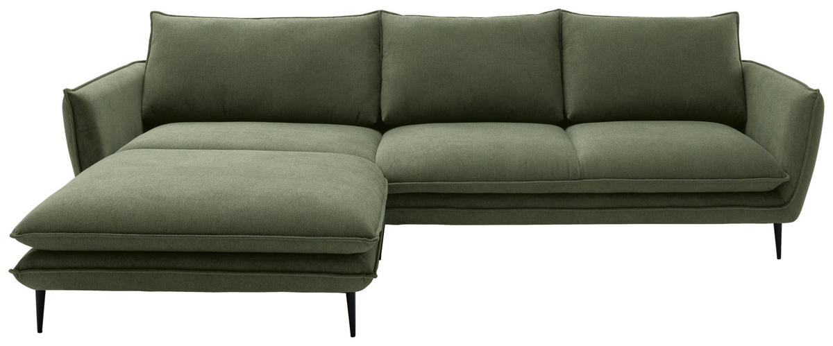 ECKSOFA Grün Webstoff  - Schwarz/Grün, KONVENTIONELL, Textil/Metall (196/304cm) - Hom`in