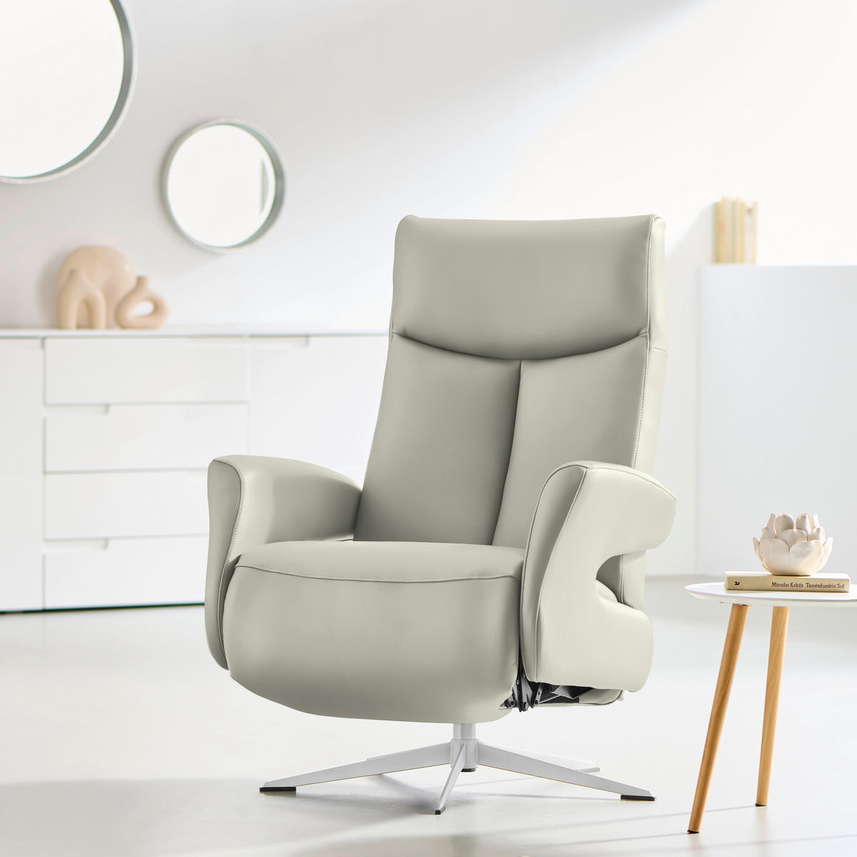 RELAXSESSEL in Leder Hellgrau  - Chromfarben/Hellgrau, Design, Leder/Metall (74/105/82cm) - Welnova