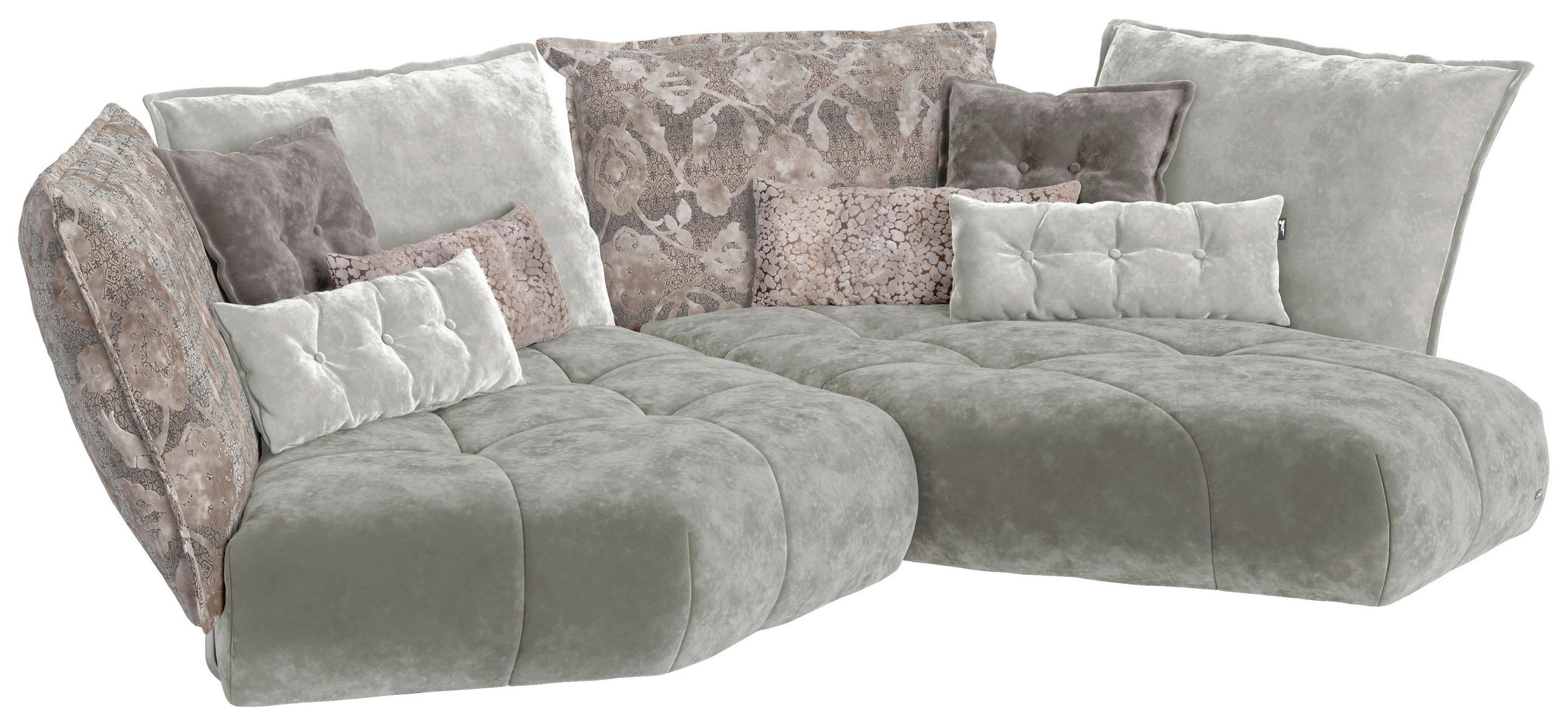 ECKSOFA in Velours Grau, Greige  330/223 cm  - Greige/Grau, Trend, Textil (330/223cm) - Bretz