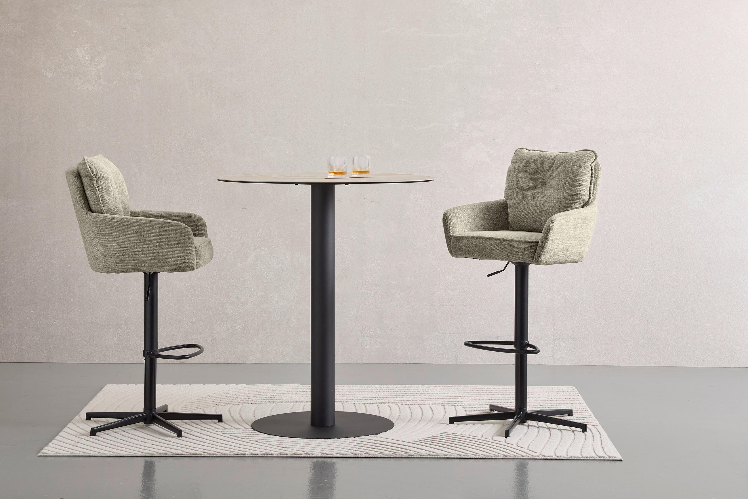 BARHOCKER Leinenoptik Schwarz, Taupe Eisen Stoffauswahl, Sitzfläche 360° drehbar  - Taupe/Schwarz, Design, Textil/Metall (58/103-123/61cm) - Novel