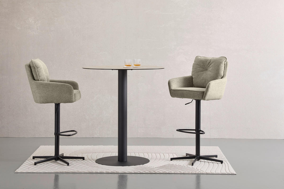 BARHOCKER Leinenoptik Schwarz, Taupe Eisen Stoffauswahl, Sitzfläche 360° drehbar  - Taupe/Schwarz, Design, Textil/Metall (58/103-123/61cm) - Novel