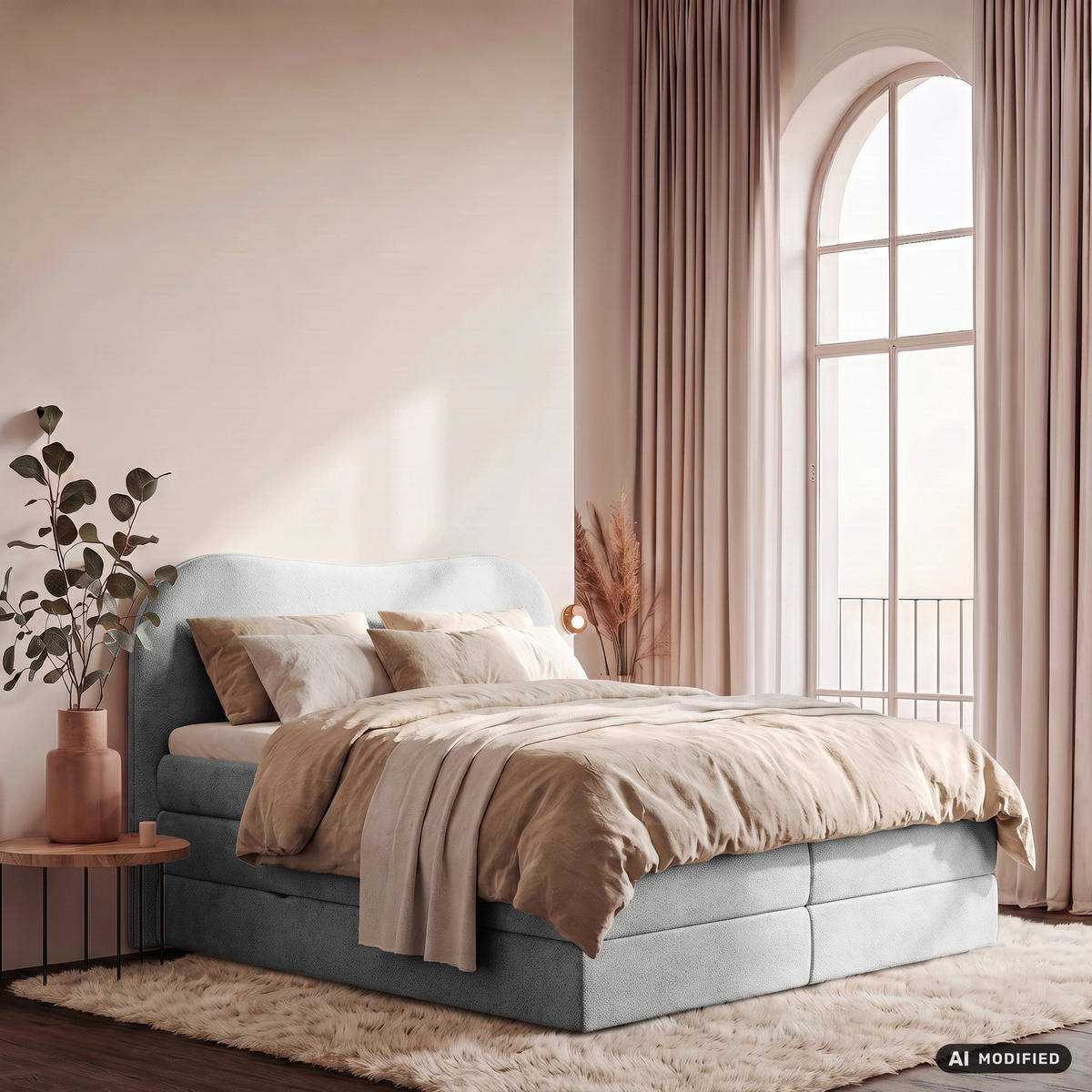 BOXSPRINGBETT 180/200 cm,  in Hellgrau, gepolstertes Kopfteil, Bettkasten, Topper, Matratzen, H3 + H3 = fest  - Hellgrau/Schwarz, Design, Holz/Holzwerkstoff (180/200cm) - Chameo