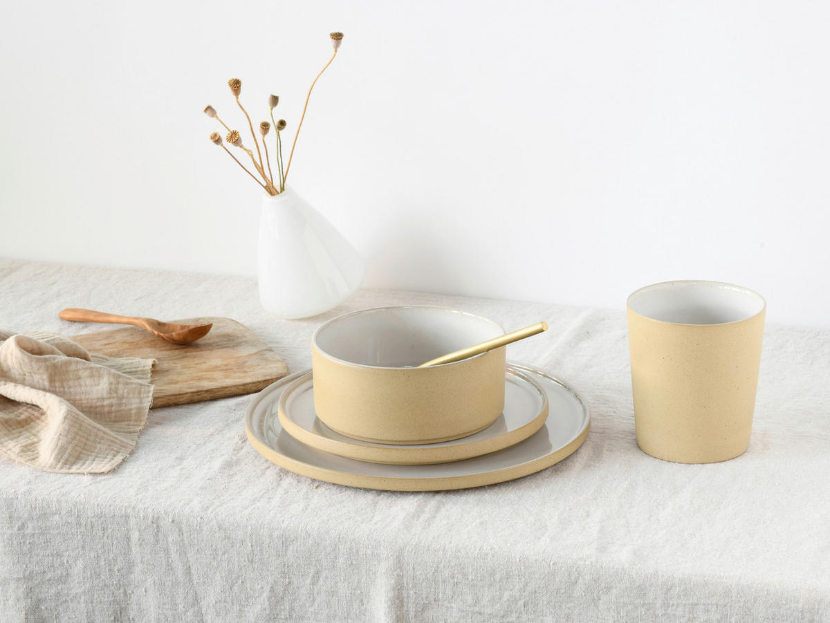 KOMBINOVANÝ SERVIS, 8-dielne, kamenina - piesková/biela, Trend, keramika - Creatable