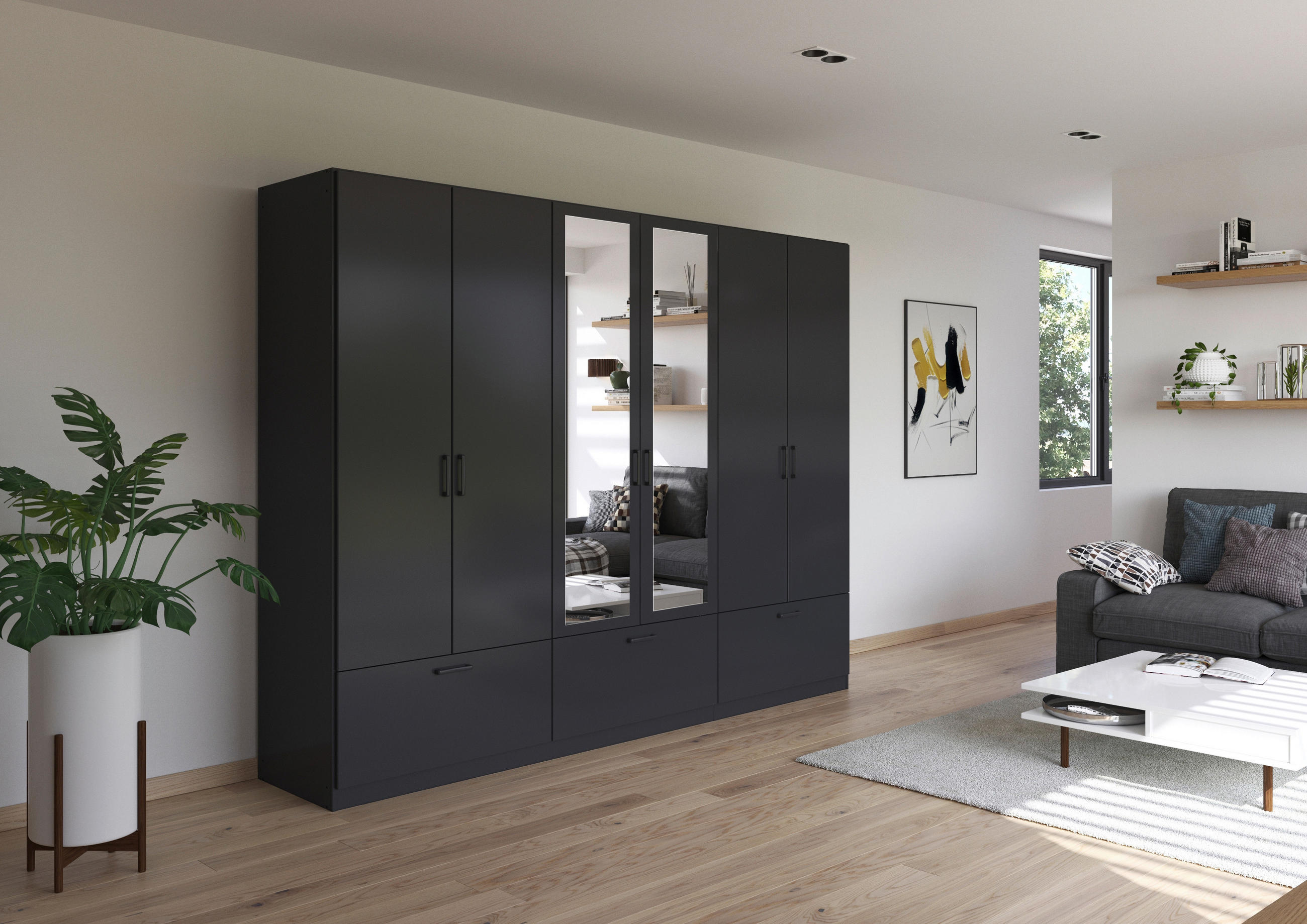 KLEIDERSCHRANK 271/210/54 cm 6-türig Grau  - Grau, Basics, Holzwerkstoff/Metall (271/210/54cm) - Boxxx