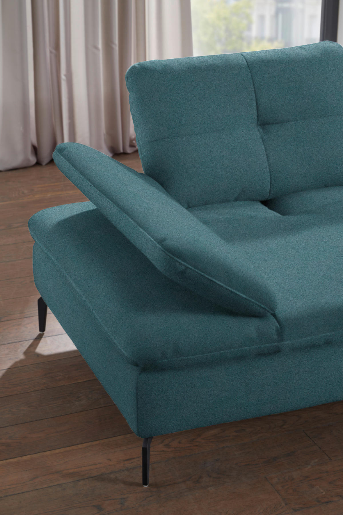 ECKSOFA in Flachgewebe Hellblau  - Schwarz/Hellblau, Design, Textil/Metall (344/157cm) - Chilliano