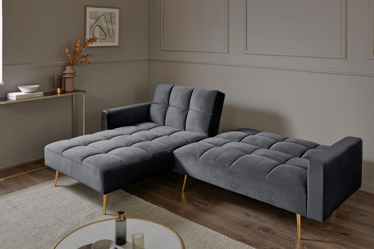 ECKSCHLAFSOFA CHILLAX POSH CORNER EU Grau, Platinfarben Samt  - Platinfarben/Goldfarben, MODERN, Holz/Textil (244/150cm) - Livetastic