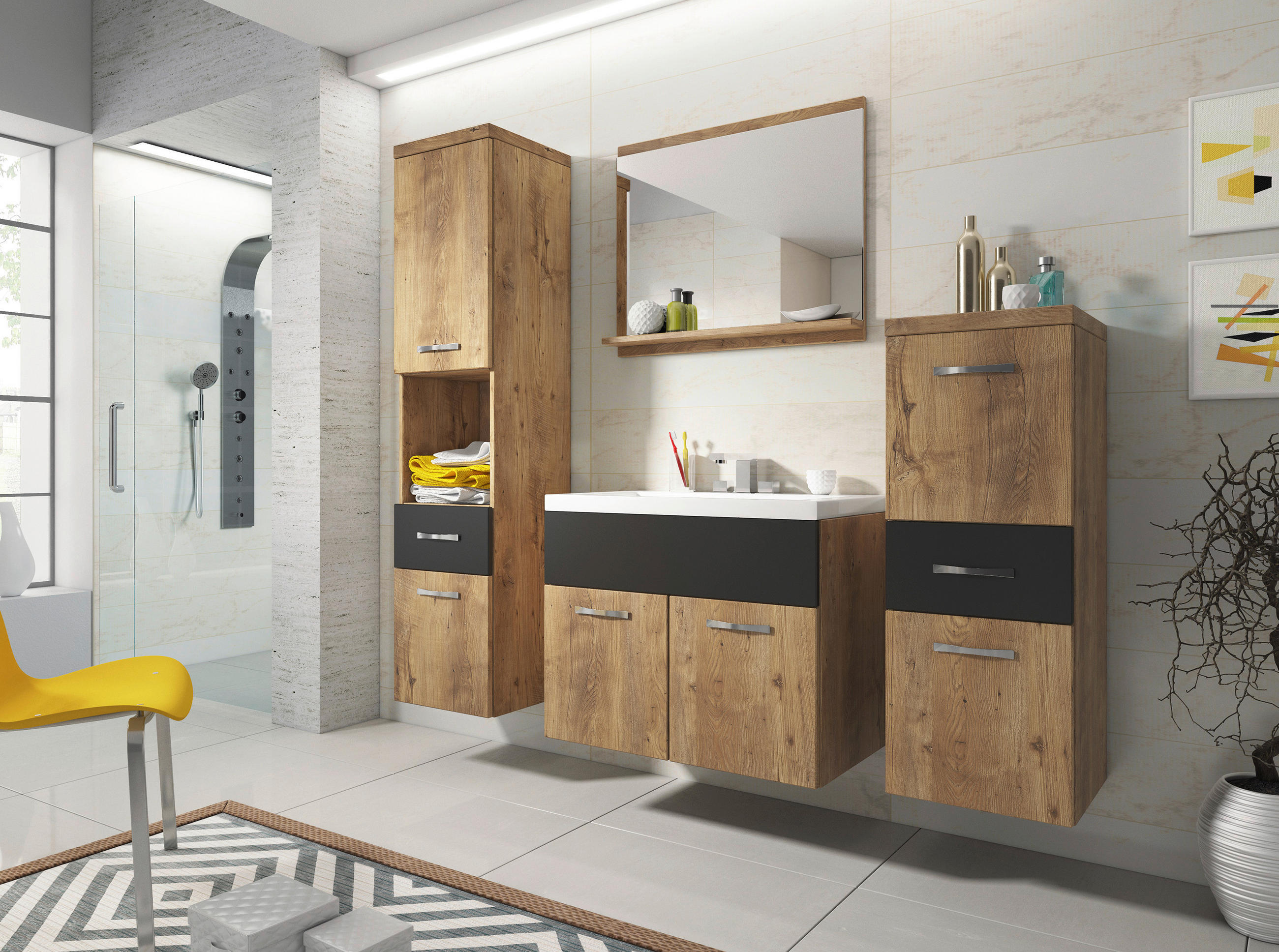 BADEZIMMER 5-teilig  in 120 cm  - Kastanieneichefarben/Erlefarben, LIFESTYLE, Holzwerkstoff/Metall (120cm) - P & B
