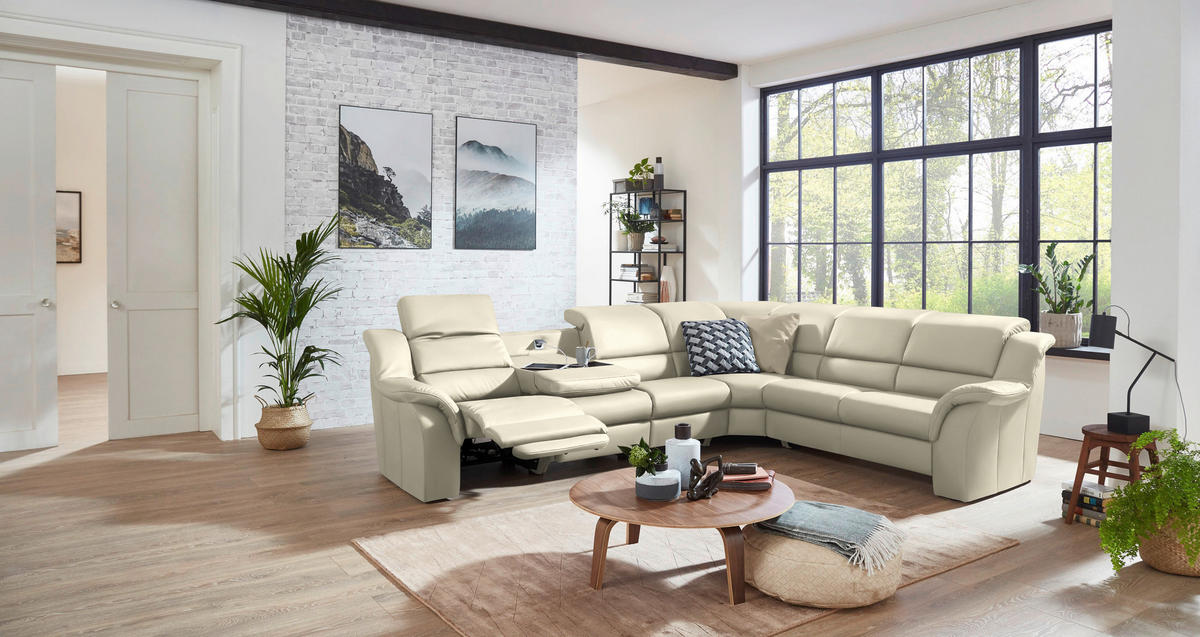 ECKSOFA  in Echtleder Creme  324/260 cm  - Chromfarben/Creme, KONVENTIONELL, Leder/Kunststoff (324/260cm) - Cantus