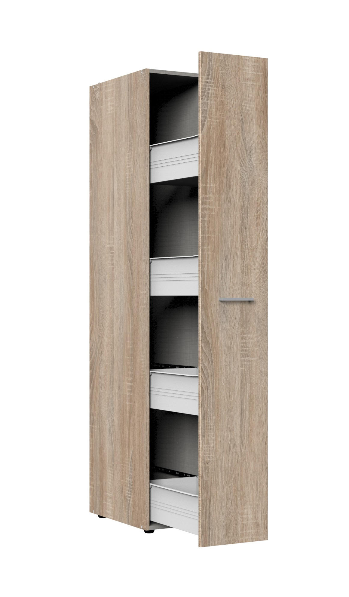 SKÅP MED UTDRAGSFUNKTION 30/185/54 cm  i ekfärgad  - aluminiumfärg/ekfärgad, Klassisk, trämaterial/plast (30/185/54cm) - Xora