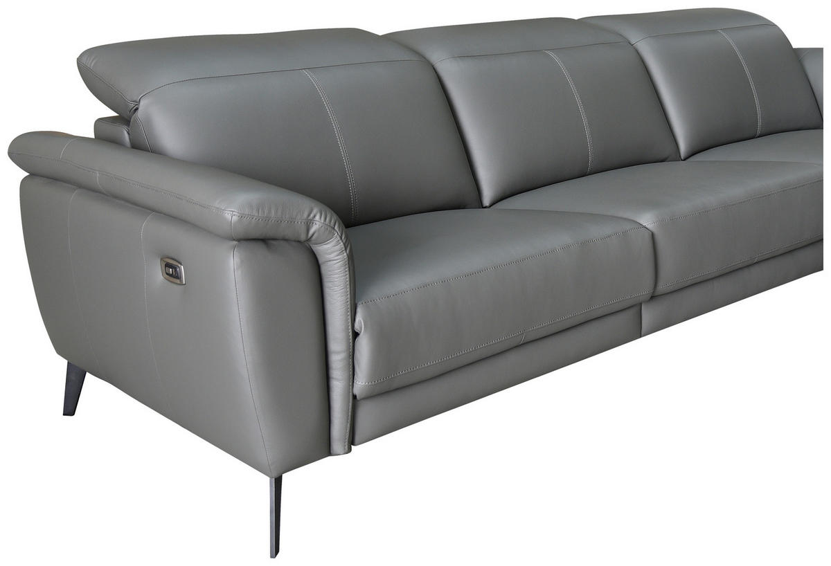 ECKSOFA Grau Echtleder  - Schwarz/Grau, MODERN, Leder/Holz (276/174cm) - Livetastic