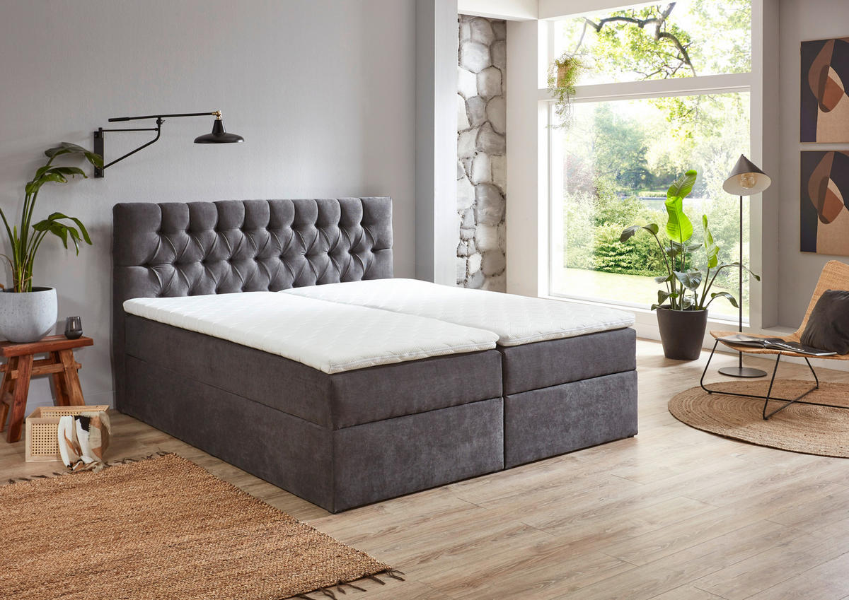BOXBETT 180/200 cm  in Grau  - Schwarz/Grau, Modern, Kunststoff/Textil (180/200cm) - MID.YOU