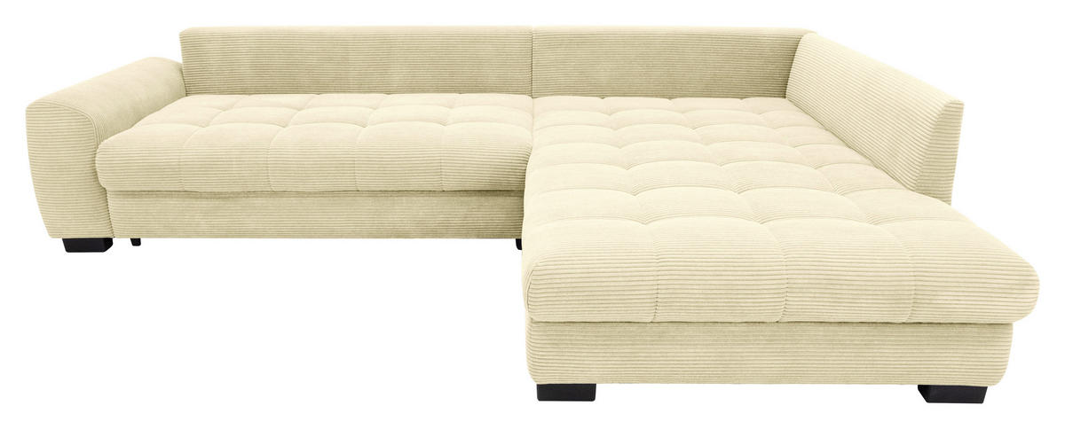 ECKSOFA Naturfarben Cord Rückenkissen, Armlehnenkissen, Bettkasten, Schlaffunktion, Rücken echt, Liegefläche im Originalstoff  - Schwarz/Naturfarben, KONVENTIONELL, Kunststoff/Textil (304/212cm) - Carryhome