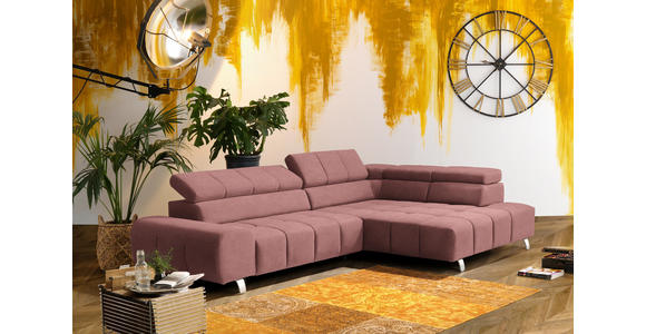 ECKSOFA in Webstoff Rosa  - Dunkelgrau/Silberfarben, Design, Textil/Metall (295/201cm) - Hom`in