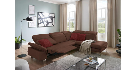 ECKSOFA in Echtleder Braun  - Edelstahlfarben/Braun, Design, Leder/Metall (309/233cm) - Dieter Knoll