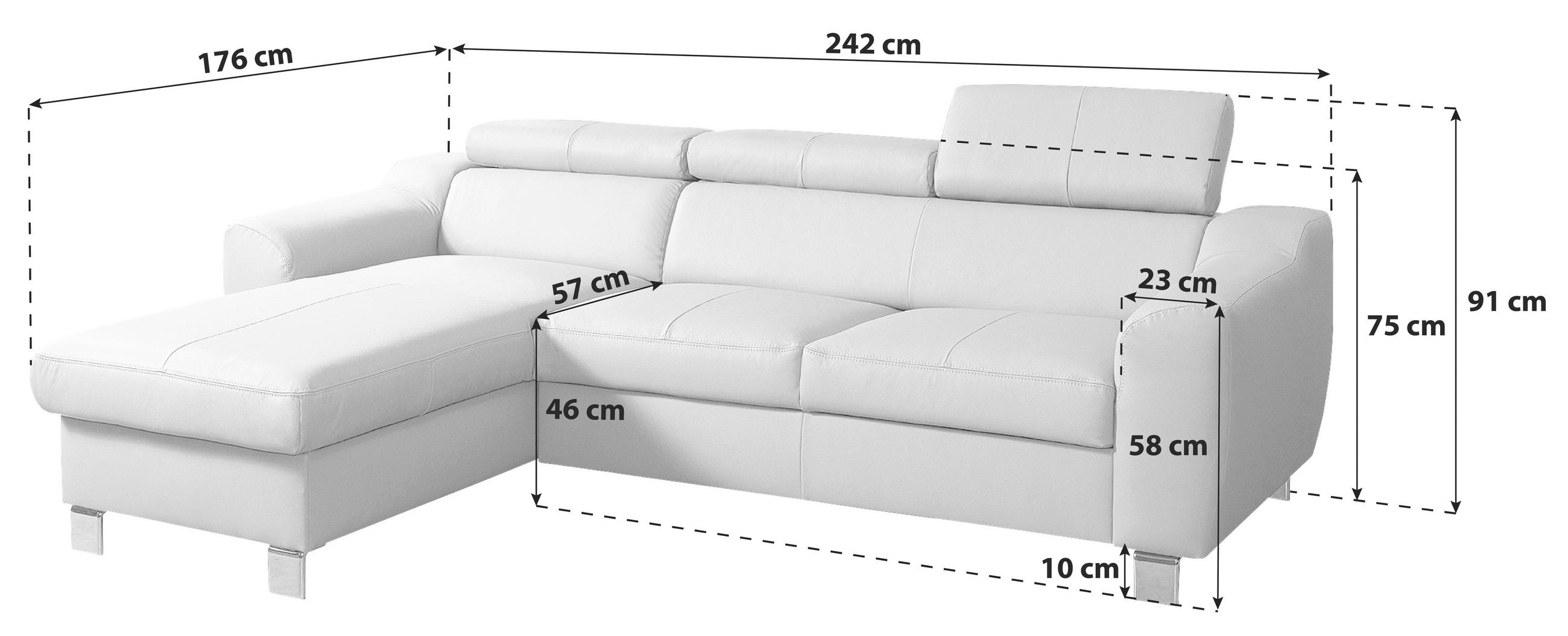ECKSOFA in Lederlook Echtleder Schwarz  - Chromfarben/Schwarz, Design, Leder/Textil (176/242cm) - Livetastic