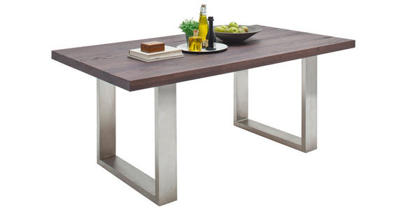 ESSTISCH in Holz, Metall 220/100/77 cm - Edelstahlfarben/Eichefarben, Design, Holz/Metall (220/100/77cm) - Novel