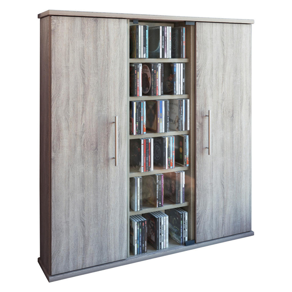 Cd Regal Mit Türen Santo 86 Cm Sonoma Eiche Dekor, Glas