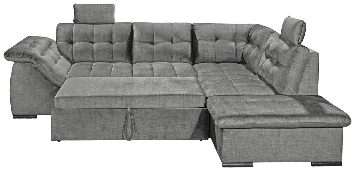 ECKSOFA in Mikrovelours Grau  - Schwarz/Grau, Konventionell, Kunststoff/Textil (283/217cm) - MID.YOU