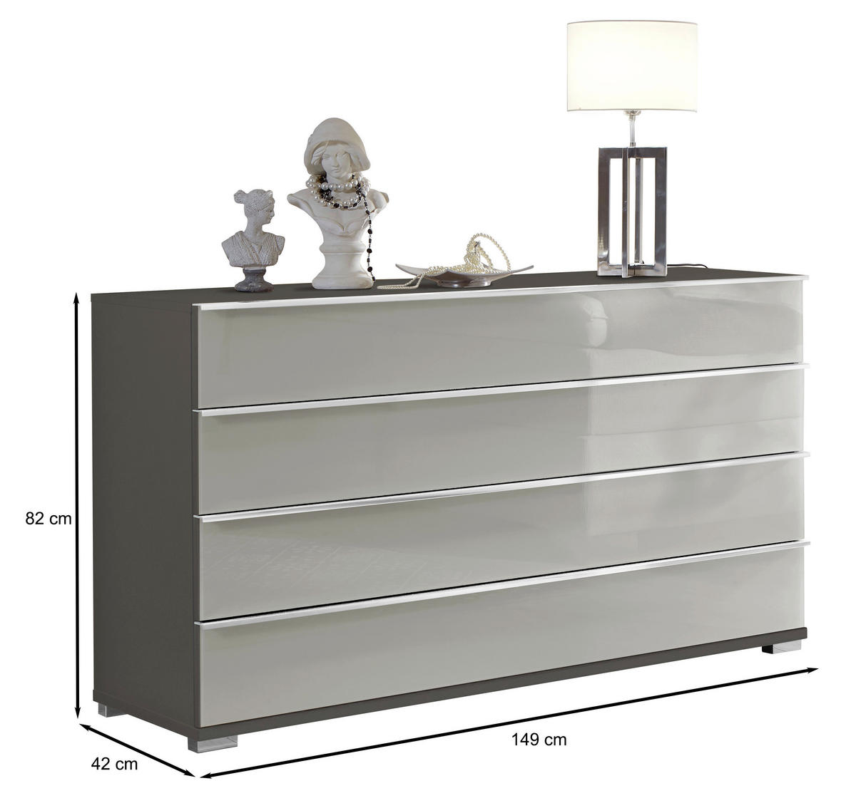SIDEBOARD 149/82/42 cm  in Dunkelgrau, Hellgrau  - Chromfarben/Dunkelgrau, Basics, Glas/Holzwerkstoff (149/82/42cm) - Venda