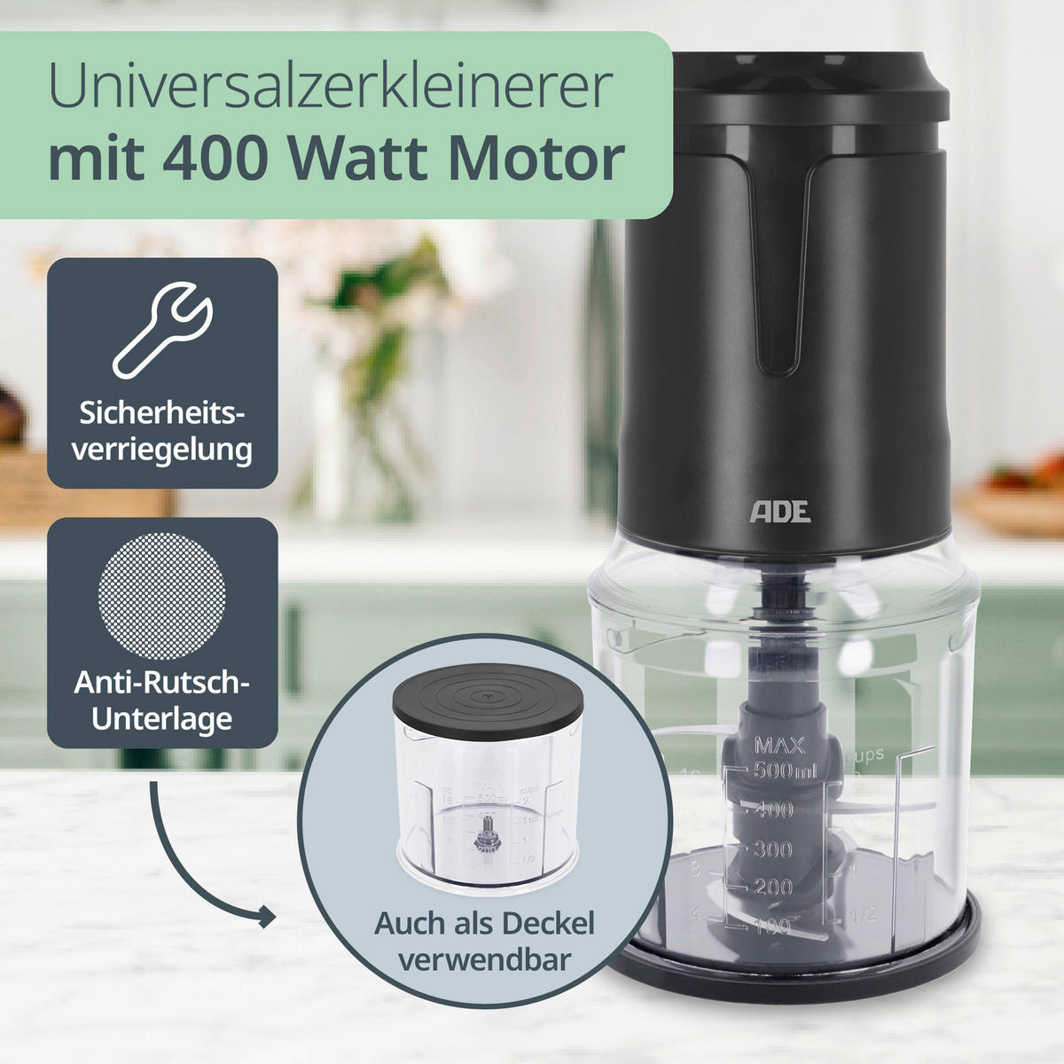 UNIVERSALZERKLEINERER  - Schwarz, Basics, Kunststoff/Metall (12,1/12,1/26,5cm) - ADE