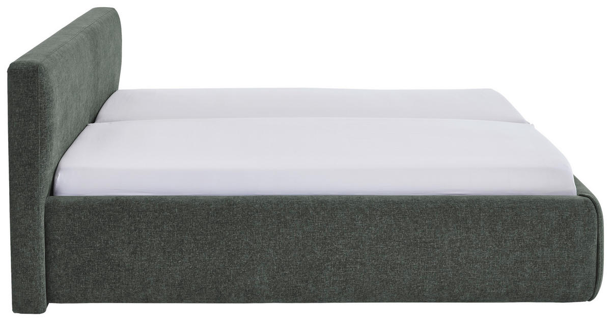 POLSTERBETT 180/200 cm,  in Grün, Bettkasten, Lattenroste,  - Birkefarben/Buchefarben, Design, Holz/Textil (180/200cm) - Xora