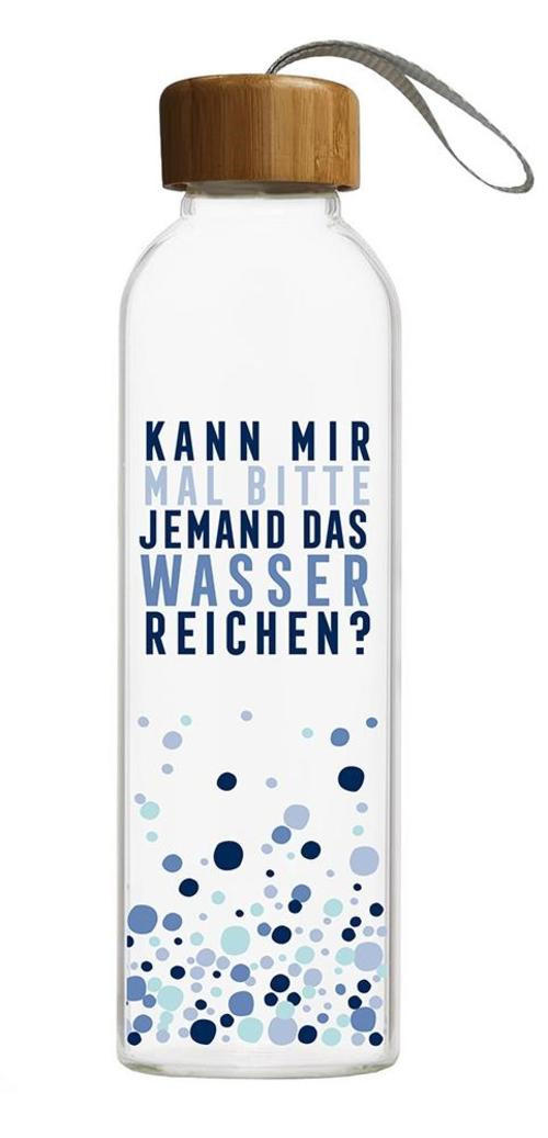 TRINKFLASCHE 0,55 L  - Blau, Trend, Glas/Holz (6,5/24cm)