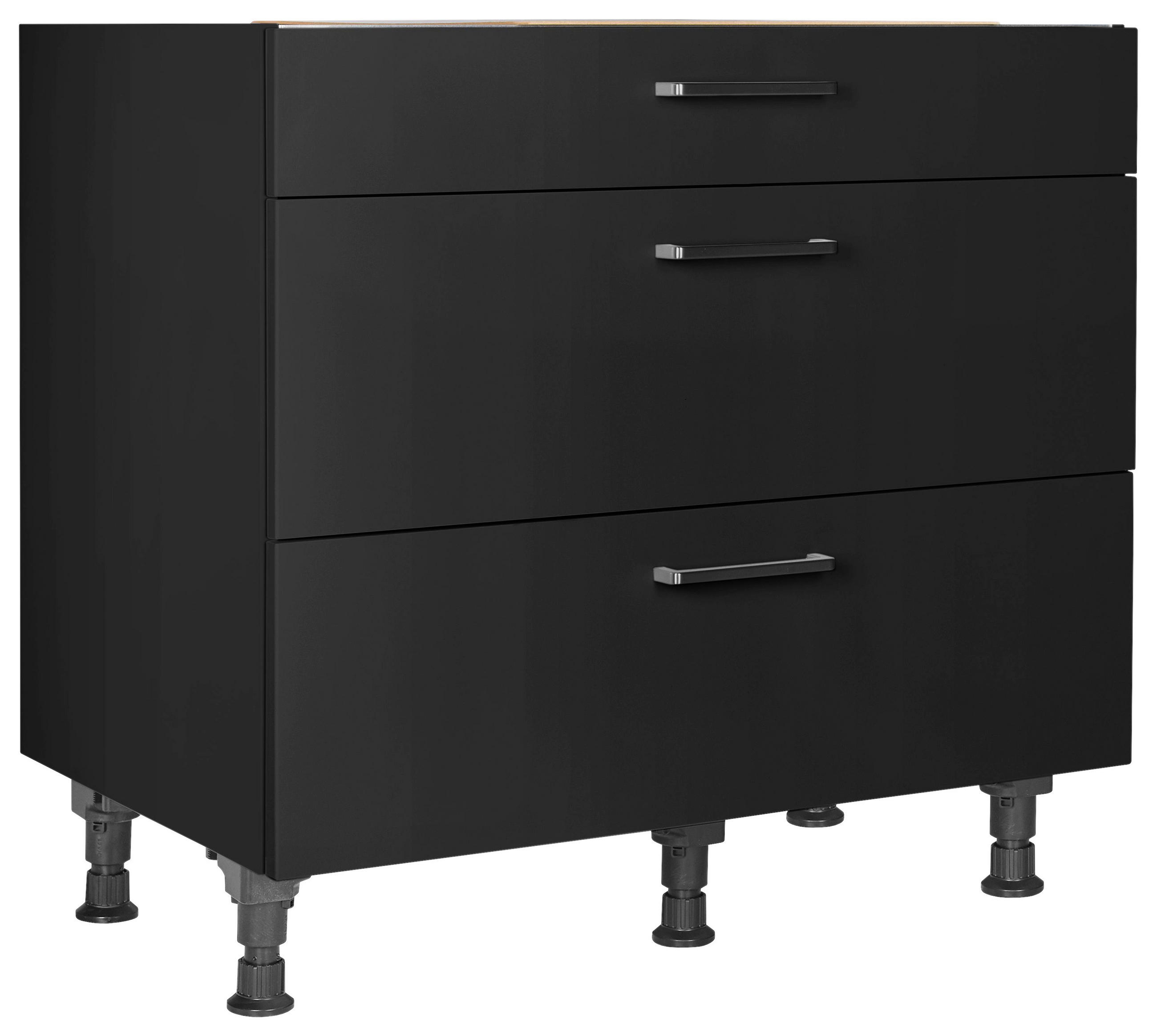 KOCHFELDUMBAUSCHRANK 90/87/56 cm  in Schwarz  - Edelstahlfarben/Schwarz, MODERN, Holzwerkstoff/Metall (90/87/56cm) - Nobilia