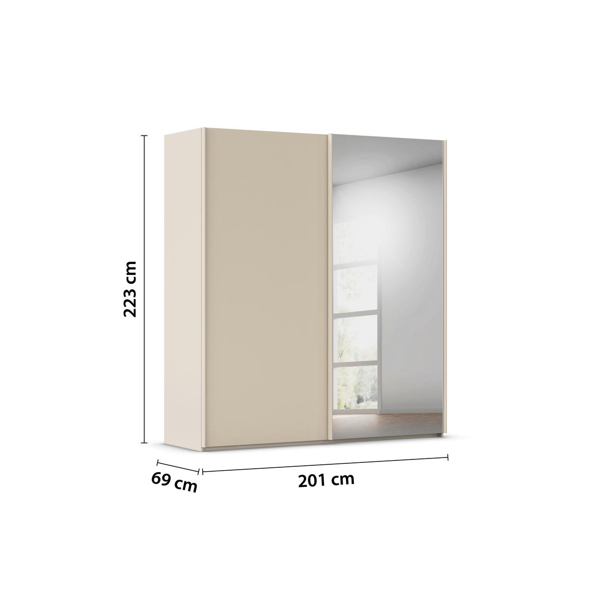 SCHWEBETÜRENSCHRANK 201/223/69 cm,  in Champagner, 2 Tür(en)  - Champagner, Basics, Glas/Holzwerkstoff (201/223/69cm) - Rauch Möbel