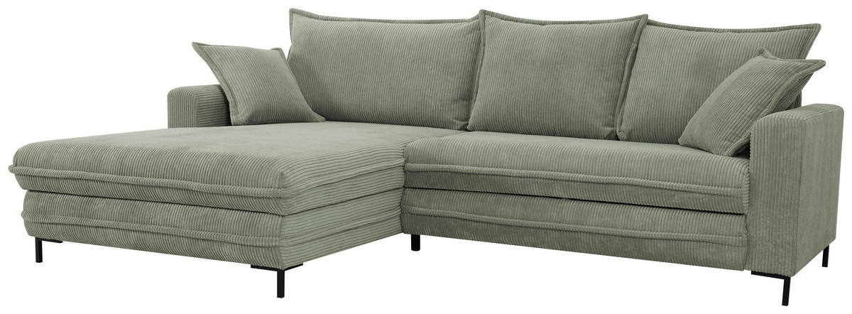 ECKSOFA Grün Cord  - Schwarz/Grün, Design, Textil/Metall (174/272cm) - MID.YOU