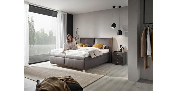 POLSTERBETT Matratze, Lattenrost, Bettkasten 180/200 cm  in Grau  - Chromfarben/Birkefarben, KONVENTIONELL, Holz/Textil (180/200cm) - Dieter Knoll