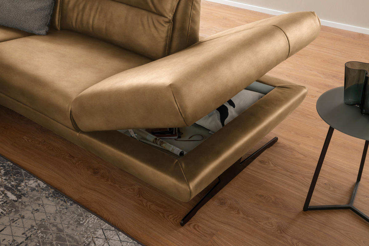 ECKSOFA Honig Echtleder  - Schwarz/Honig, Design, Leder/Metall (286/258cm) - Schöner Wohnen