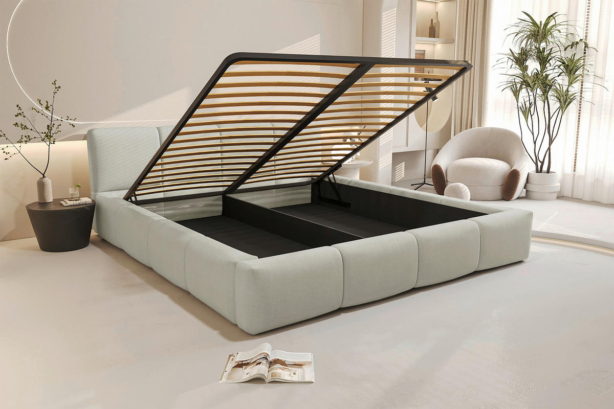 POLSTERBETT 180/200 cm,  in Beige, Lattenrost, Bettkasten,  - Beige/Schwarz, Design, Holz/Textil (180/200cm) - Xora