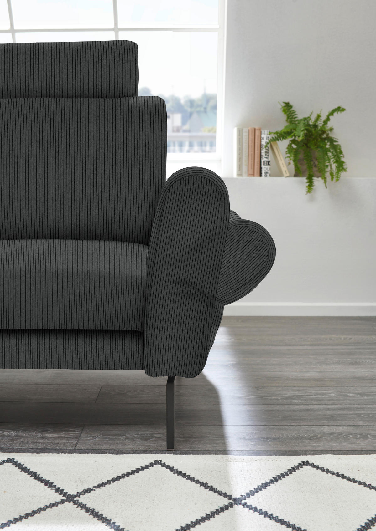 ECKSOFA in Velours, Feincord Anthrazit  - Anthrazit/Schwarz, Design, Textil/Metall (280/254cm) - Beldomo Style