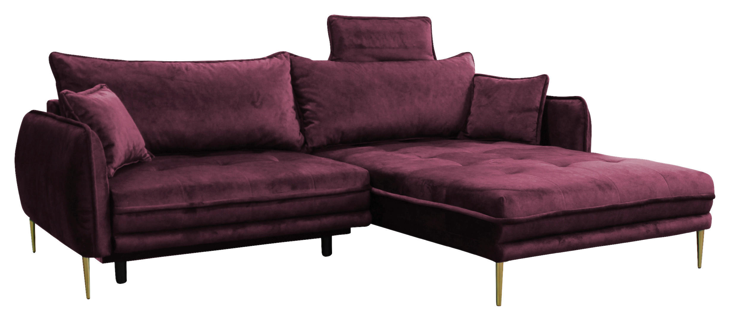 ECKSOFA Weinrot Velours  - Weinrot/Goldfarben, Design, Textil/Metall (264/196cm) - MID.YOU