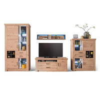 WOHNWAND Maputo  in Anthrazit, Eichefarben  371/211/55 cm  - Eichefarben/Anthrazit, Design, Glas/Holzwerkstoff (371/211/55cm) - Livetastic